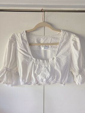 Vintage White Crop Top with Puff Sleeves